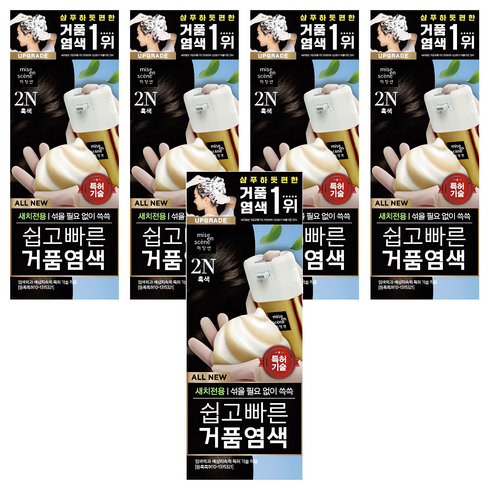 미쟝센 올 뉴 쉽고 빠른 거품 염색제, 2N흑색, 5개