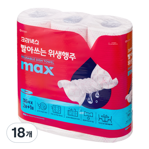 크리넥스 빨아쓰는 위생행주 핑크, 36개입, 18개