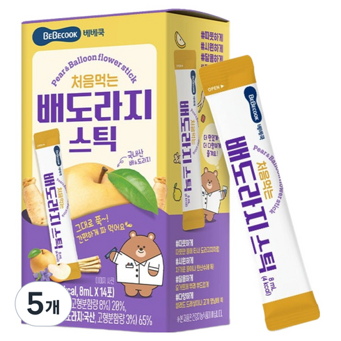 베베쿡 처음먹는 배도라지 스틱, 112ml, 5개