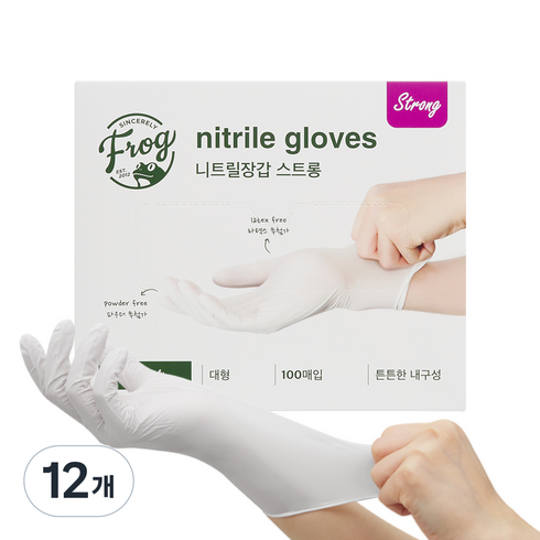 프로그 니트릴장갑 3.8 파우더 프리, 화이트, L, 12개