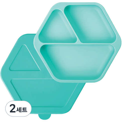 타이니트윙클 실리콘 아기 흡착식판 + 뚜껑 세트, 민트, 2세트