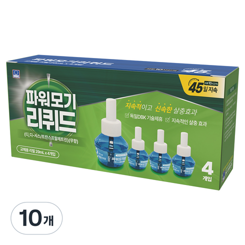 한국디비케이 파워 모기 리퀴드 교체용 리필 4p, 10개, 116ml