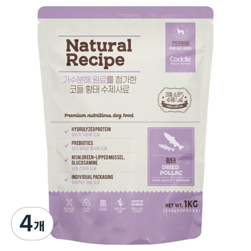 코들 전연령용 강아지 네이처 레시피 프리미엄 습식 수제사료 5p, 황태, 1kg, 4개