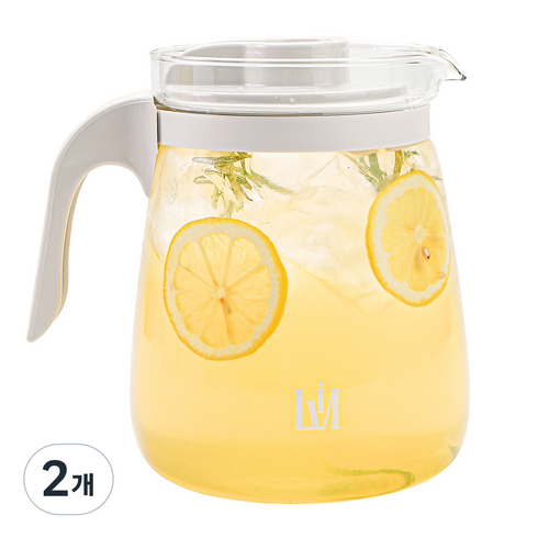 리비뉴 유리 냉장고 물병, 화이트, 2L, 2개