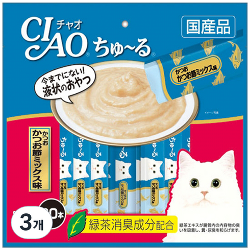챠오츄르 고양이 짜먹는 간식, 혼합맛(가다랑어/가츠오부시), 280g, 3개