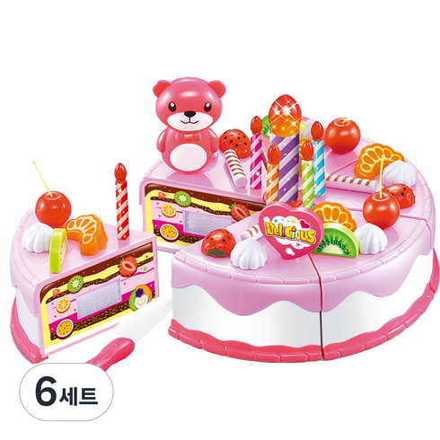 하늘썬별 맛있는 과일 생일 케이크 주방놀이 vdcakeh56, 핑크, 6세트