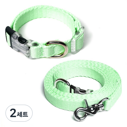 아띠지기 반려동물 목줄 + 핸즈프리 리드줄 세트, 리프그린, 2세트