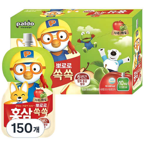 팔도 뽀로로 홍삼쏙쏙 사과매실, 100ml, 150개