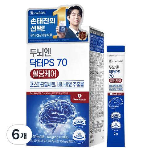 서울대위바이옴 두뇌엔 닥터PS 70 혈당케어 포스파티딜세린 바나바잎추출물 30p, 60g, 6개