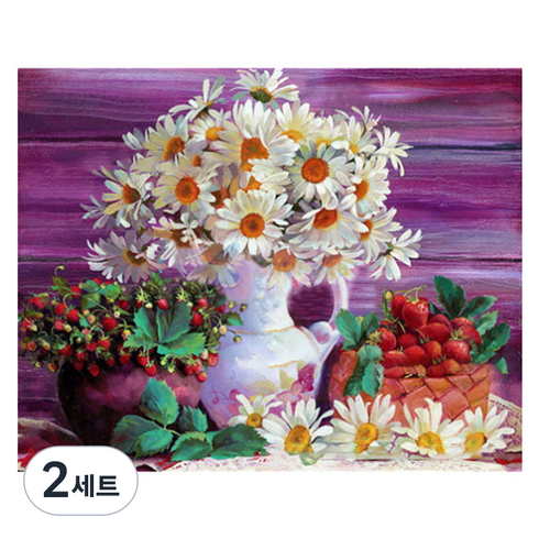 알로데 수채화 그림 플라워 벽 장식 DIY 보석 십자수 세트 라운드 40 x 50 cm, NO. 05, 2세트
