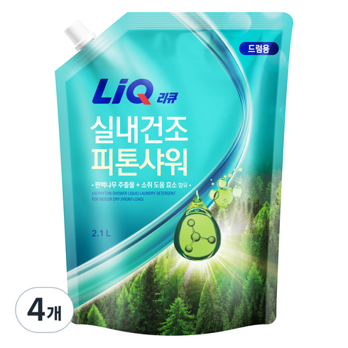 리큐 실내건조 피톤샤워 드럼용 액상세제 리필, 2.1L, 4개