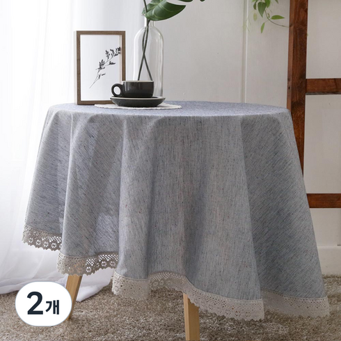 까사베르데 에블린 선염면 원형 식탁보, 블루그레이, 150cm, 2개