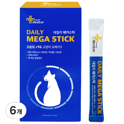 마이펫닥터 고양이 데일리 메가 스틱 영양제, 420g, 오메가3, 6개