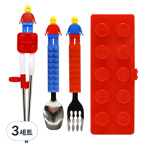 옥스포드 블럭 스텐 수저 + 포크 + 젓가락 + 케이스 세트, 레드, 스푼 + 젓가락 + 포크 + 케이스, 3세트