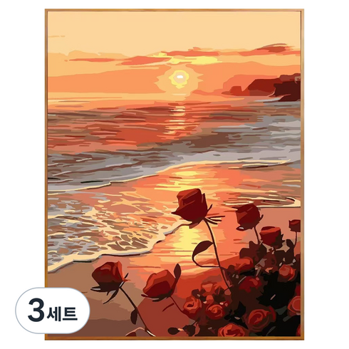 DULU 재미있는 DIY 명화그리기 캔버스 + 페인트 + 브러쉬 세트 40 x 50 cm, 타입17, 3세트