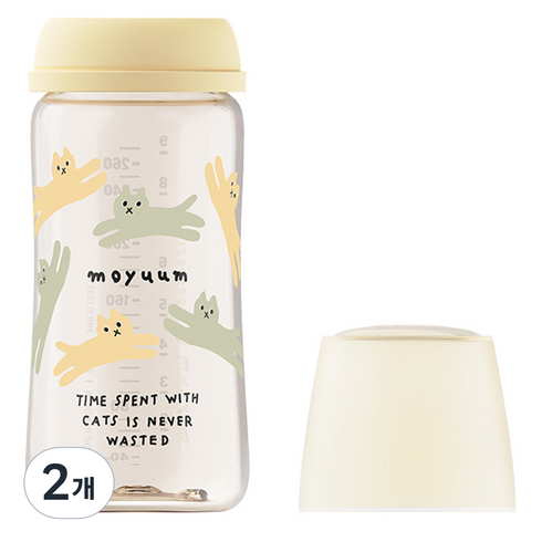 모윰 3세대 PPSU 올인원 젖병 노꼭지 위드캣, 옐로우, 270ml, 2개
