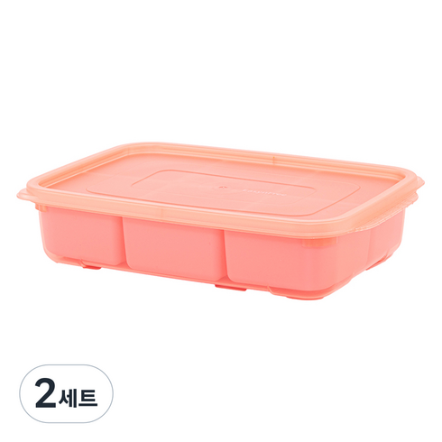 이지앤프리 유아식 6분할 큐브용기 + 나눔용기 1700ml 세트, 핑크, 2세트, 1.7L