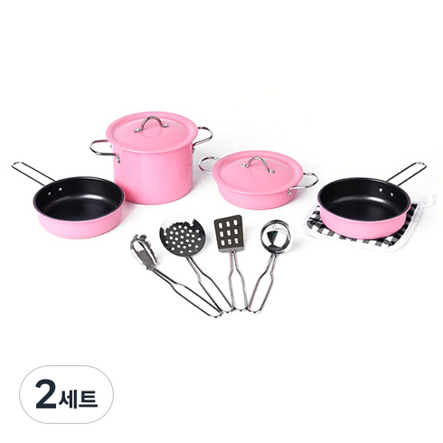틴 쿡웨어 주방놀이 냄비 소품 11p 세트, 핑크, 2세트