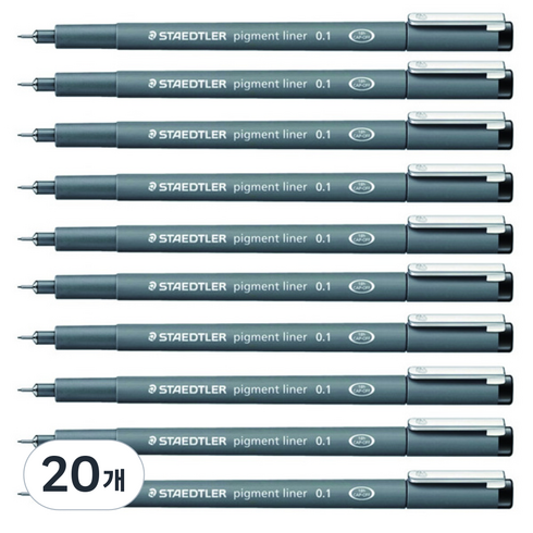 스테들러 피그먼트 라이너 308 잉크펜 0.1mm, 블랙, 20개