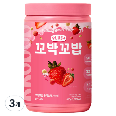 꼬박꼬밥 플러스 단백질 쉐이크 딸기라떼, 600g, 3개