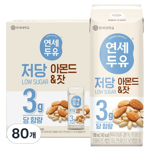 연세두유 저당 아몬드 잣 두유, 190ml, 80개