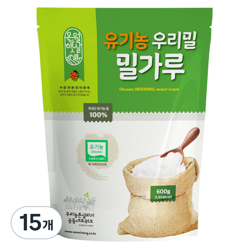 오월햇살 유기농 우리밀 밀가루, 600g, 15개