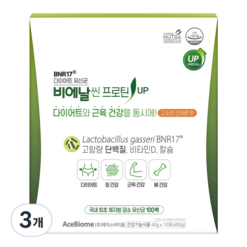 비에날씬 BNR17 프로틴 업 유산균, 400g, 3개