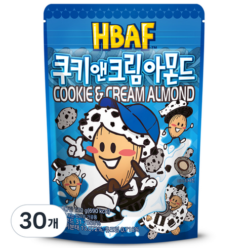 바프 쿠키앤크림 아몬드, 190g, 30개