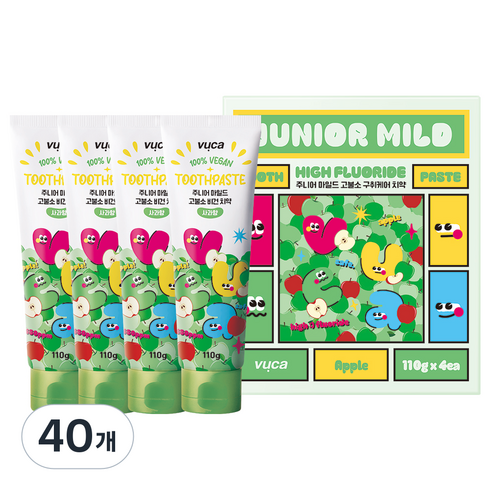 뷰카 주니어 마일드 고불소 비건 치약 사과향, 110g, 40개