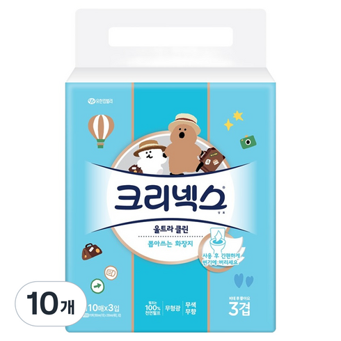 크리넥스 울트라클린 뽑아쓰는 화장지 다이노탱 에디션 3겹, 3개입, 10개