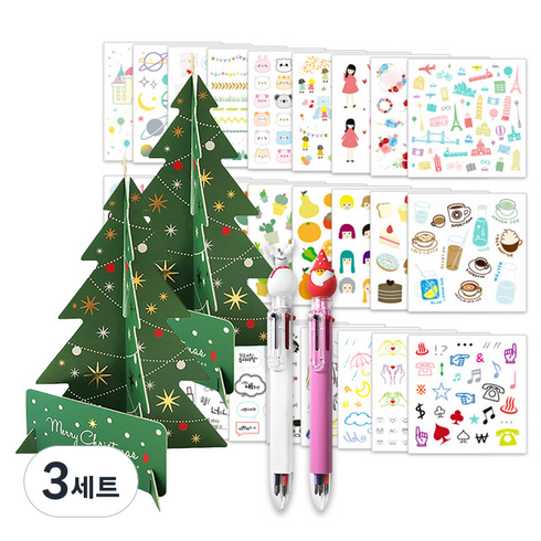투영디자인 트리 스탠딩 카드 2p + X mas 6색볼펜 랜덤발송 2p + 인스 스티커 28종 세트, 그린, 3세트