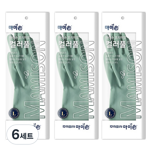마미손 컬러풀 고무장갑 양손착용 세트, 딥그린, 대(L), 6세트