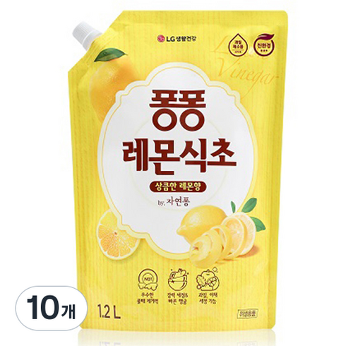 퐁퐁 레몬식초 주방세제 파우치형, 1.2L, 10개