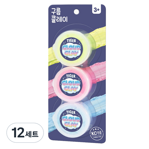 마이리틀타이거 구름 클레이 3종 세트, 노랑 + 파랑 + 분홍, 12세트, 700g