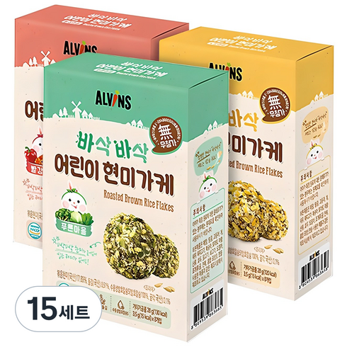 엘빈즈 바삭바삭 어린이 현미가케 세트, 빨강마을 + 노랑마을 + 푸른마을, 15세트, 84g