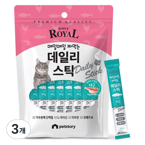 펫스토리로얄 펫스토리 고양이 프리미엄 데일리스틱 짜먹이는 간식 30p, 대구, 450g, 3개