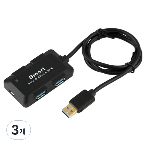 컴스 USB 3.0 허브 무전원 검정 충전용 4포트 FW906, 3개