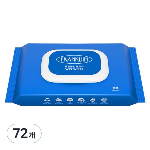 FRANKLIIN 휴대용 물티슈 캡형, 75g, 20매, 72개
