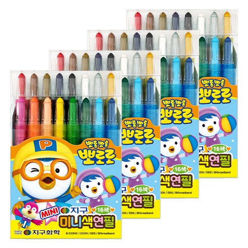 지구화학 뽀로로 미니 색연필, 16색, 4개