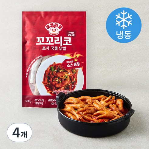 꼬꼬리코 포차 국물 닭발 (냉동), 500g, 4개