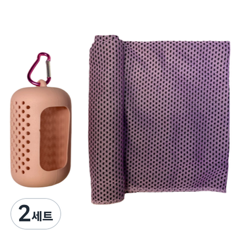 보니토리 쿨링 스포츠타올 30 x 80 cm + 원형 실리콘 커버 + 박스 세트, 핑크색, 2세트