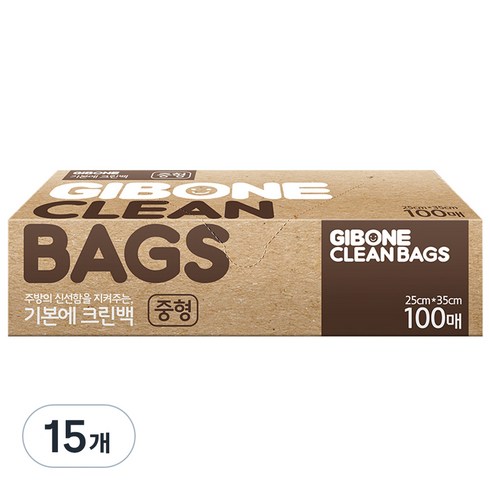 기본에 크린위생백 중형 25cm x 35cm, 중(M), 100개입, 15개