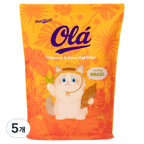매직카펫 올라 카사바 혼합입자 고양이 모래, 무향, 5개, 4kg