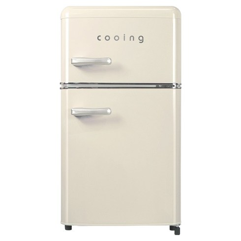 쿠잉전자 레트로 미니 80L 2도어 냉장고, 크림(REF-D85C), REF-D85C