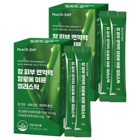 뉴트리디데이 장 피부 면역력 알로에 이뮨 젤리스틱 15p, 300g, 2개