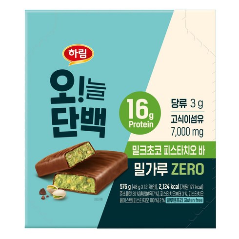 하림 오!늘단백 밀크초코 피스타치오바, 48g, 12개