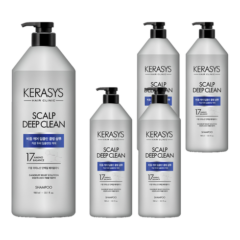 케라시스 두피 비듬케어 딥클린 쿨링 단백질 샴푸, 980ml, 5개