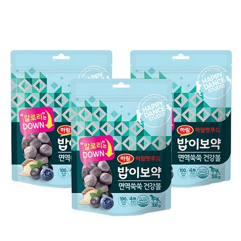 하림펫푸드밥이보약 면역쑥쑥 건강볼 반려견 간식, 블루베리, 38g, 3개