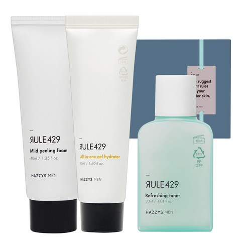 룰429 4주 트라이얼 키트 V2 세트, 마일드 필링 폼 40ml + 리프레싱 토너 30ml + 올인원 젤 하이드레이터 40ml, 1세트
