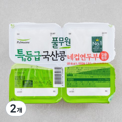 풀무원 특등급 국산콩 네컵연두부, 360g, 2개